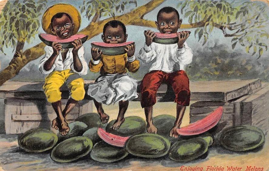 كاريكتور عنصري نمطي للسود الكسالى  الحفاة والراكضين وراء الشهوة- القرن الثامن عشر.