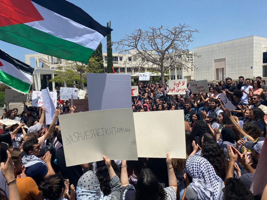 تظاهرة حاشدة في جامعة تل أبيب ضد عدوان الاحتلال وتضمانًا مع الشيخ جراح