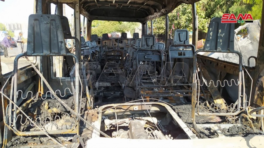سوريا: مصرع شخص وإصابة ثلاثة آخرين بانفجار حافلة وسط دمشق- تصوير "سانا"